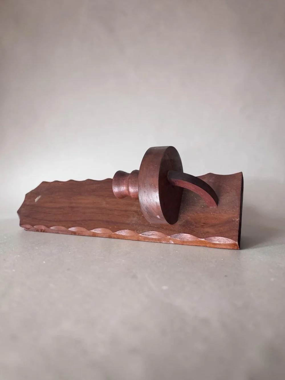 Mid-Century Modern Teak Wood Wall Candle Holder with Carved Detail